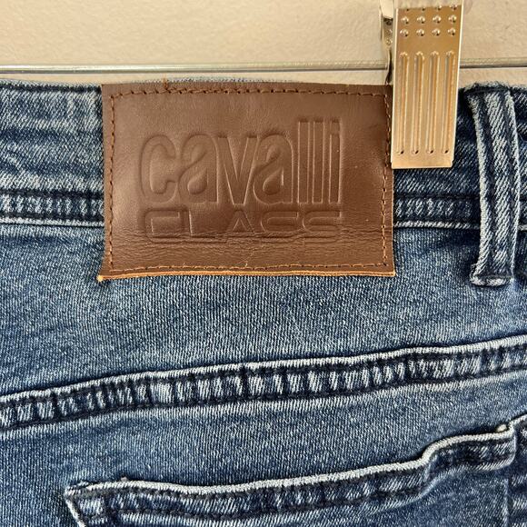 Class Roberto Cavalli Medium Wash Blue Distressed Skinny-Leg Jeans High Rise 32 - Picture 4 of 8